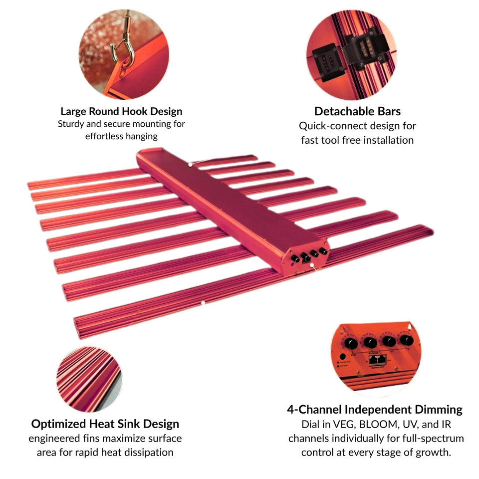Gambit Growing GG 900W 4-Channel Bar Light With Adjustable Spectrum - 5x5 Coverage