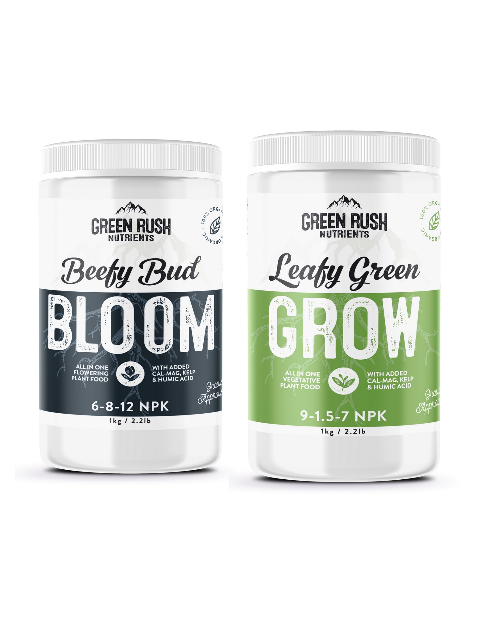 Green Rush Nutrients Veg To Harvest Pack: Organic Leafy Green Grow & Beefy Bud Bloom Combo